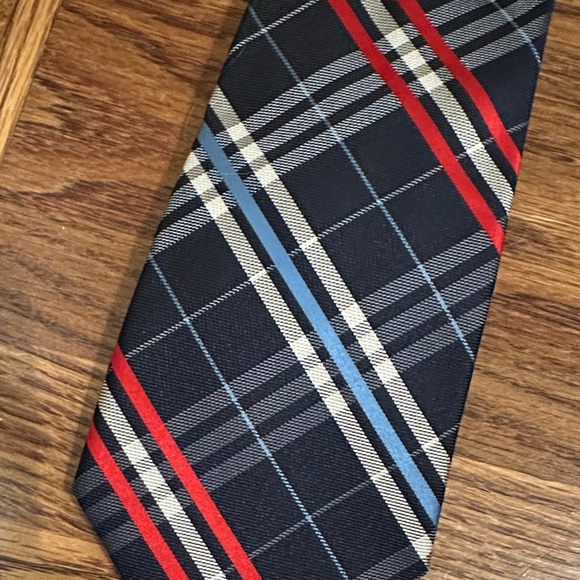 Jones New York Navy Plaid Tie with Red and Blue Accents - Picture 3 of 3